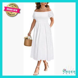 Off Shoulder Maxi Dress with Pockets A-Line Formal Summer Wedding Chic